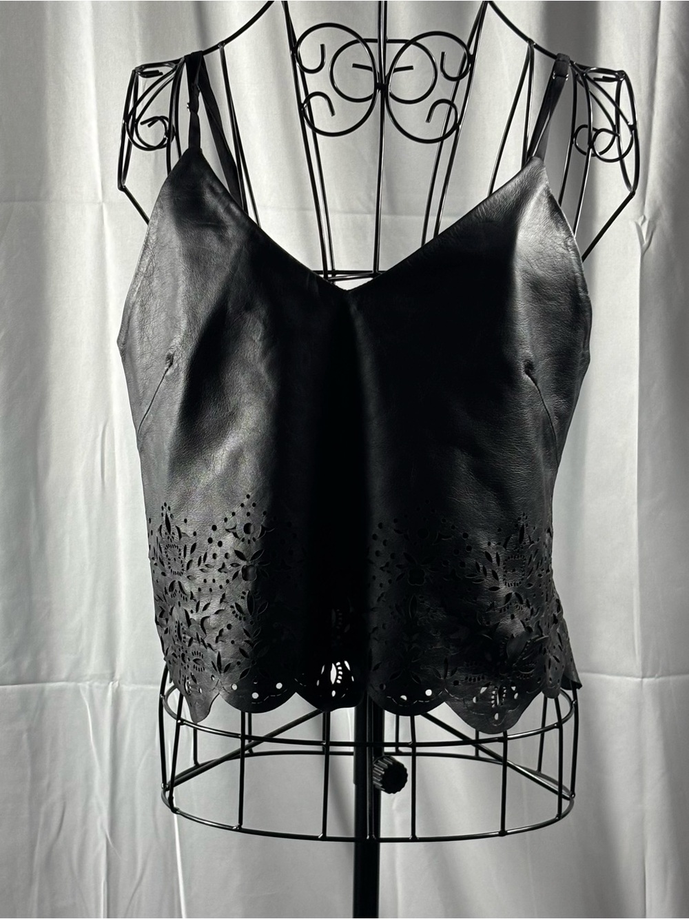 Marissa Webb Black Laser-Cut Leather Camisole